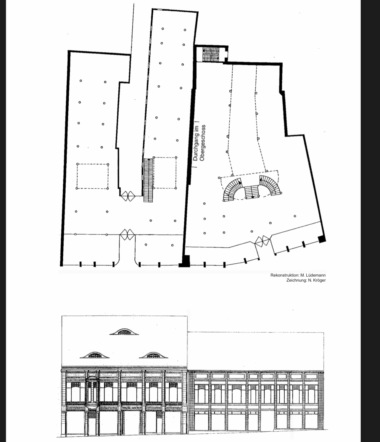 Rekonstruierter Grundriss und Ansichten des Kaufhauses Reichenbach