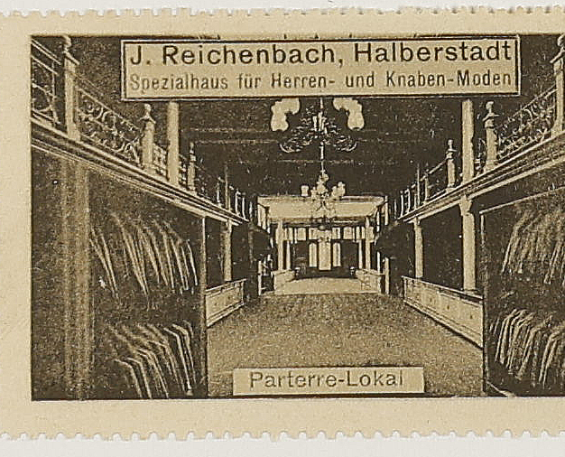 Original institutional scan crop of the J. Reichenbach advertising stamp captioned Parterre-Lokal