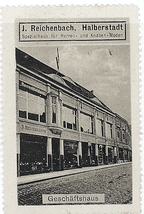 Conventionally adjusted viewing copy of the J. Reichenbach advertising stamp captioned Geschäftshaus