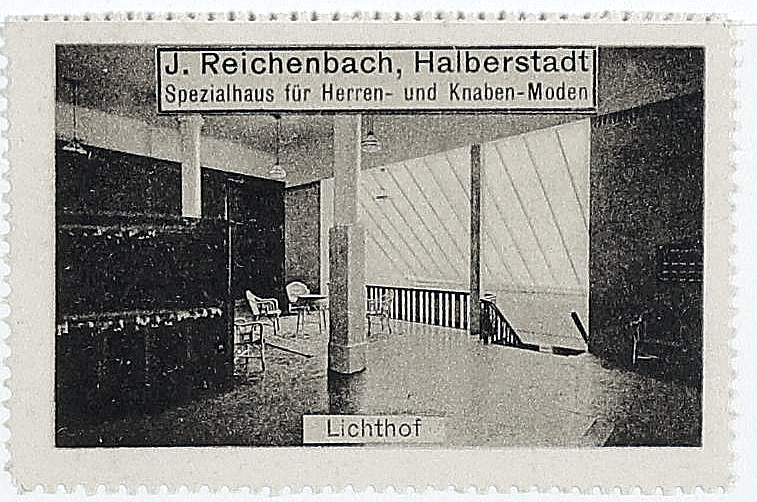 Conventionally adjusted viewing copy of the J. Reichenbach advertising stamp captioned Lichthof