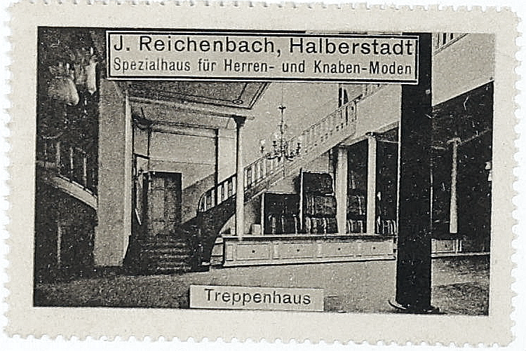 Conventionally adjusted viewing copy of the J. Reichenbach advertising stamp captioned Treppenhaus