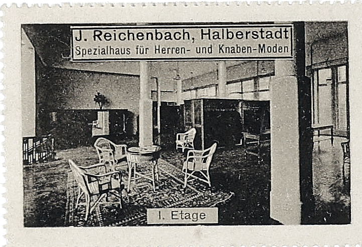 Conventionally adjusted viewing copy of the J. Reichenbach advertising stamp captioned I. Etage