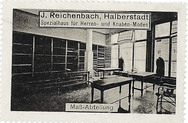 Conventionally adjusted viewing copy of the J. Reichenbach advertising stamp captioned Maß-Abteilung