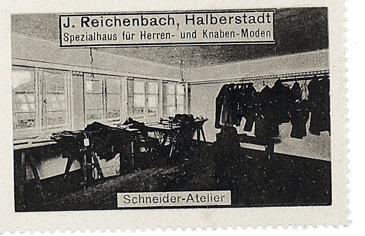 Conventionally adjusted viewing copy of the J. Reichenbach advertising stamp captioned Schneider-Atelier