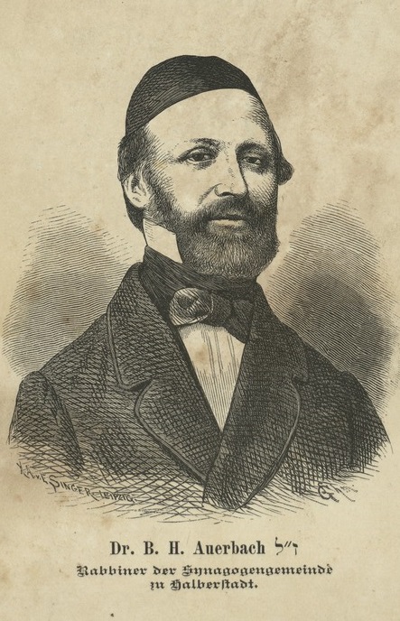 1865 studio portrait of Rabbi Benjamin Hirsch Auerbach with a full beard and dark cap