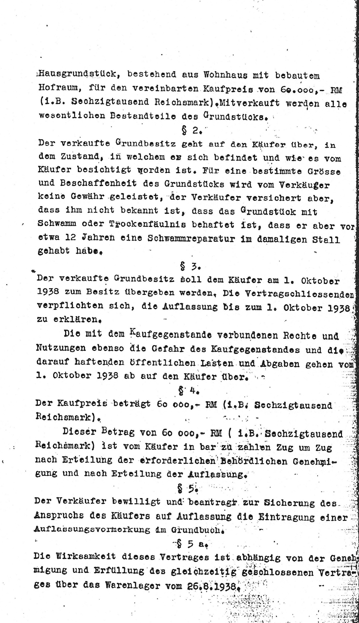 Second page of the 1938 notarial deed for the sale of Breite Straße 7 in Wernigerode