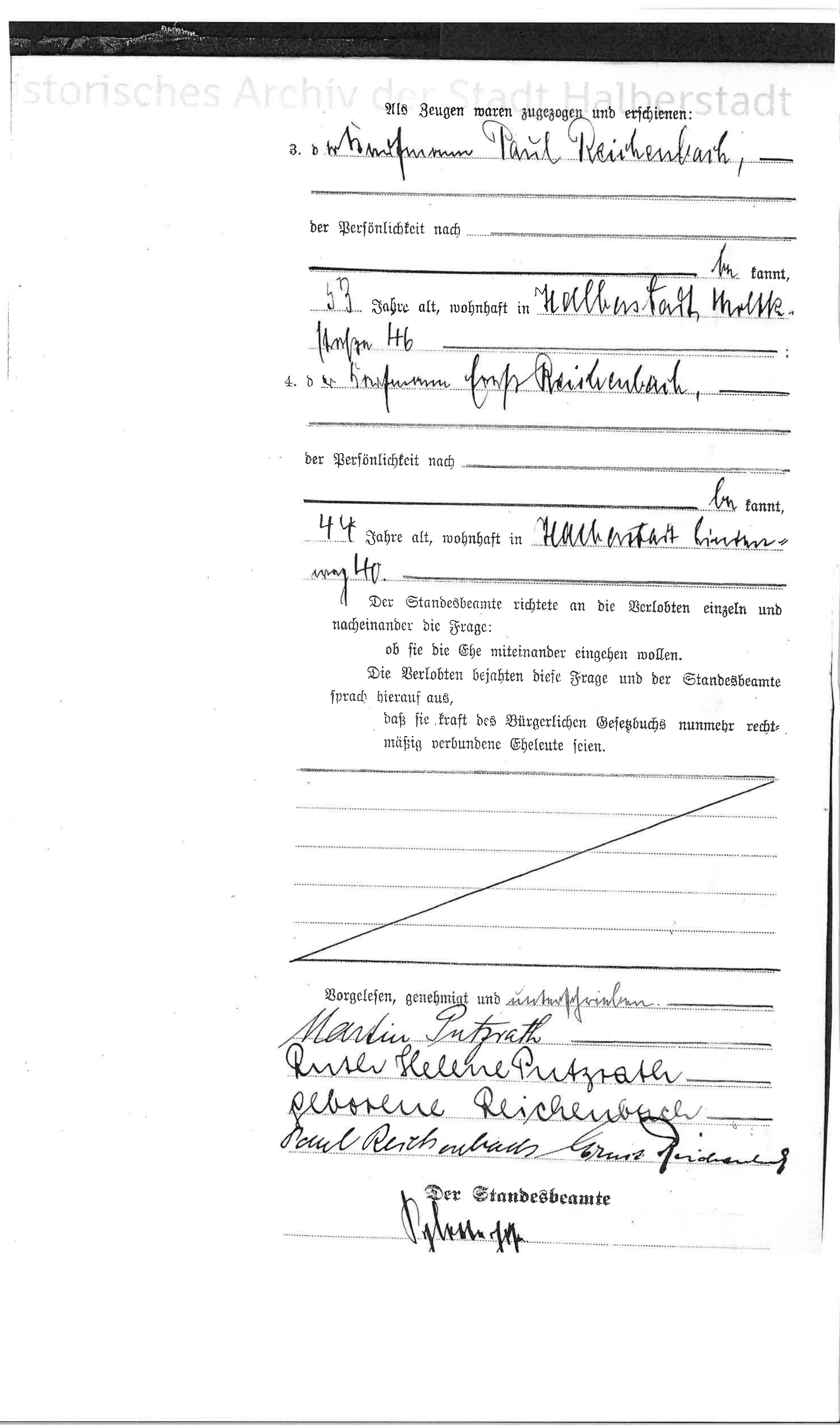 Ruth’s marriage record — second view, supplied by the Halberstadt archive and prepared in correct reading orientation