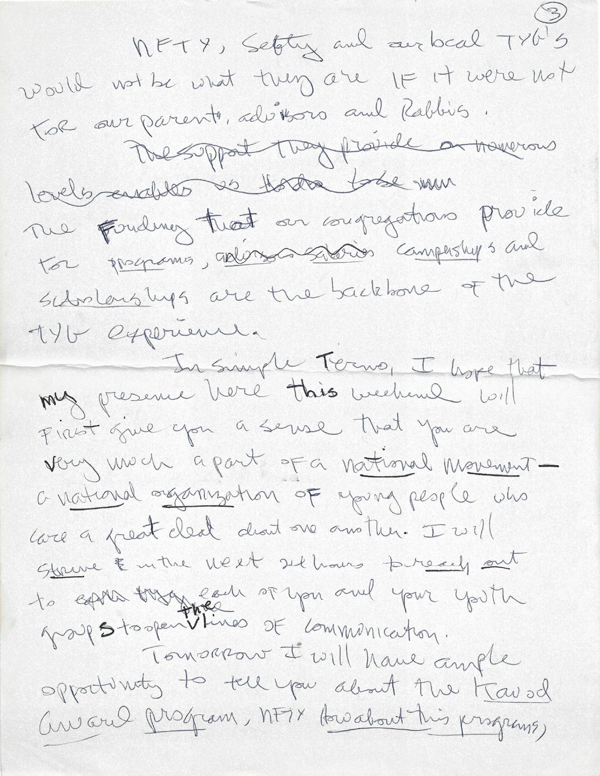 Third page of Paul J. Reichenbach’s youth-group address written entirely in his hand
