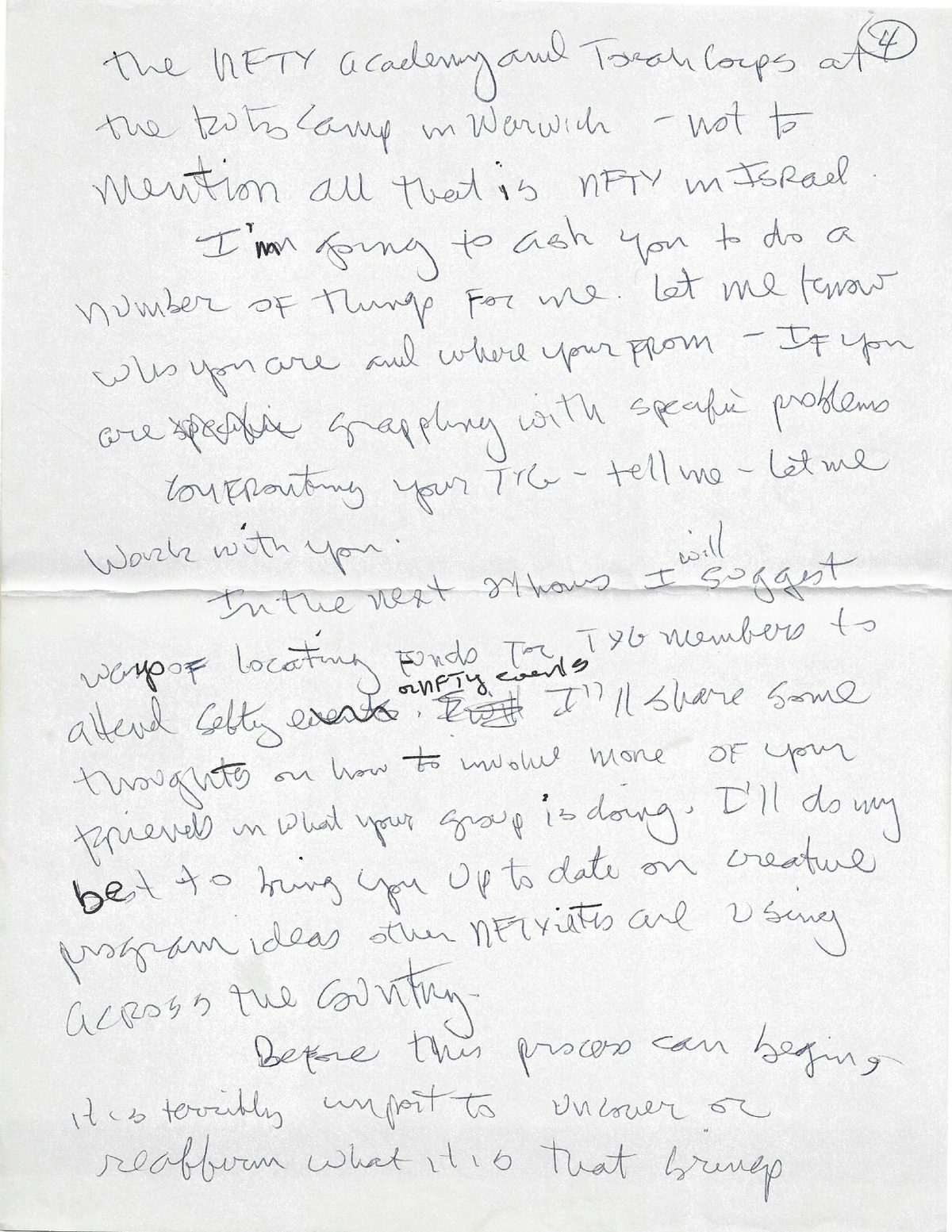 Fourth handwritten page of Paul J. Reichenbach’s youth-group address