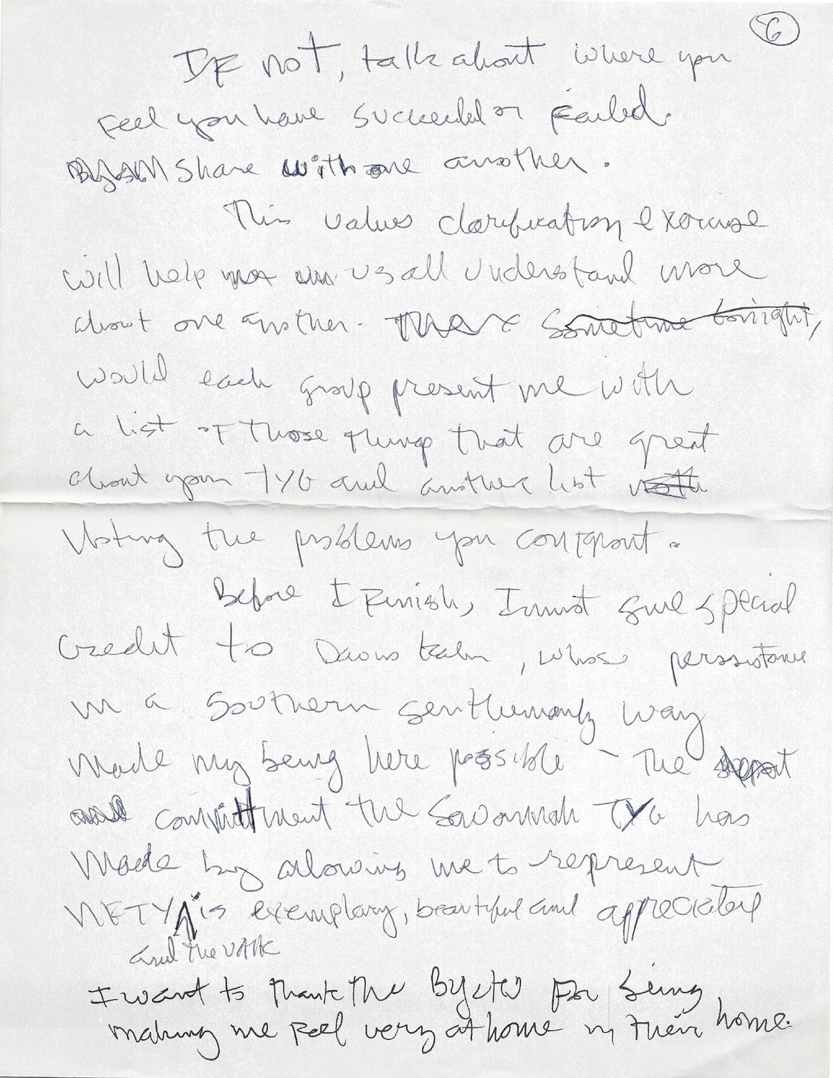 Sixth handwritten page of Paul J. Reichenbach’s youth-group address