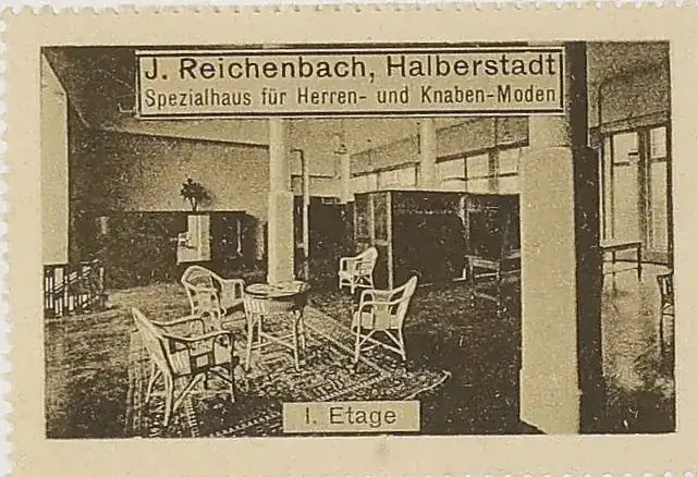 Original institutional scan crop of the J. Reichenbach advertising stamp captioned I. Etage