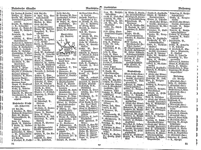 Two-page spread from the 1940 Halberstadt address book listing Halberstadt Textile House Mennigen and Company at Martiniplan 10