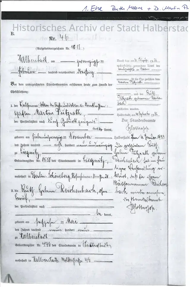 Ruth’s marriage record — third view, supplied by the Halberstadt archive and prepared in correct reading orientation