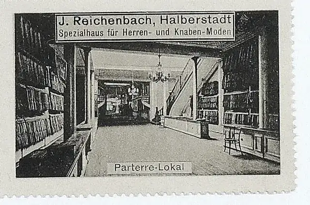 Conventionally adjusted viewing copy of the J. Reichenbach advertising stamp captioned Parterre-Lokal — second view