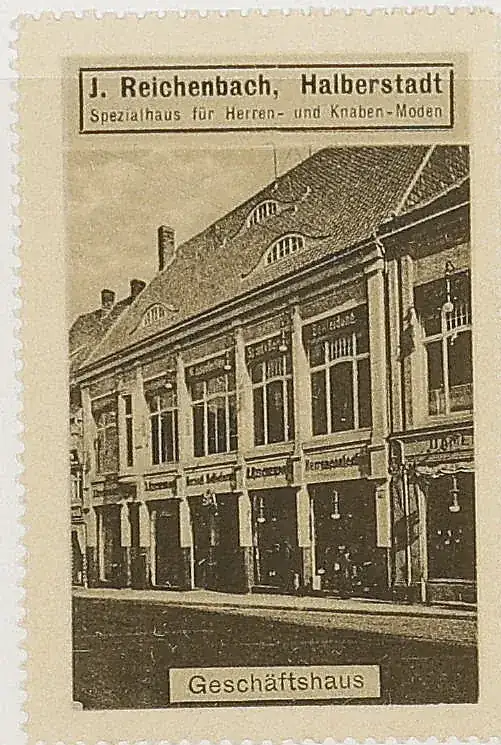 Original institutional scan crop of the J. Reichenbach advertising stamp captioned Geschäftshaus — second view