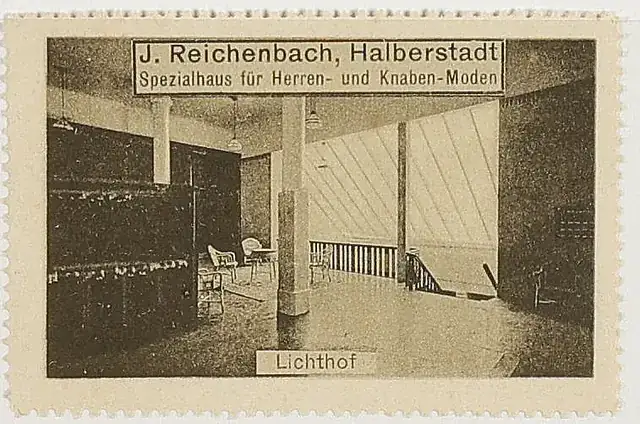 Original institutional scan crop of the J. Reichenbach advertising stamp captioned Lichthof