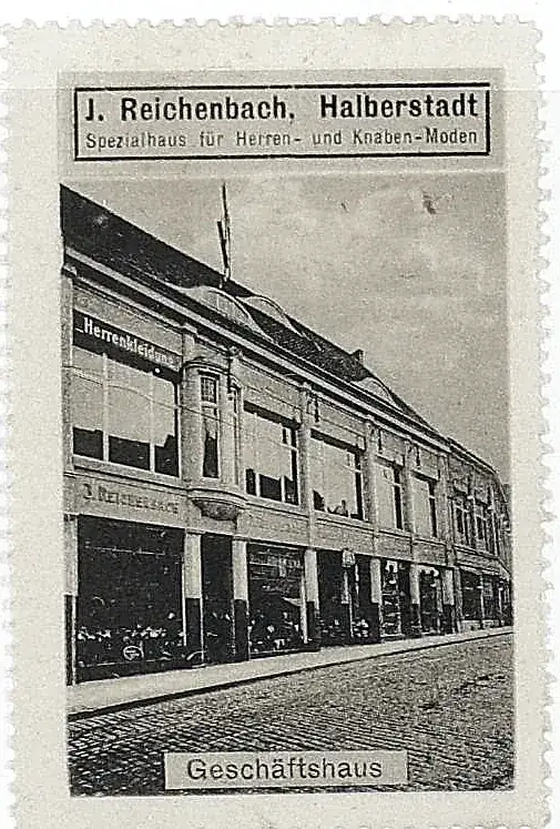 Conventionally adjusted viewing copy of the J. Reichenbach advertising stamp captioned Geschäftshaus