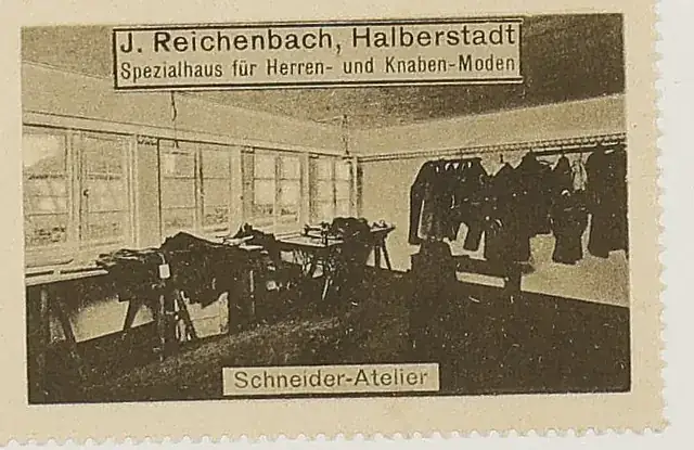Original institutional scan crop of the J. Reichenbach advertising stamp captioned Schneider-Atelier
