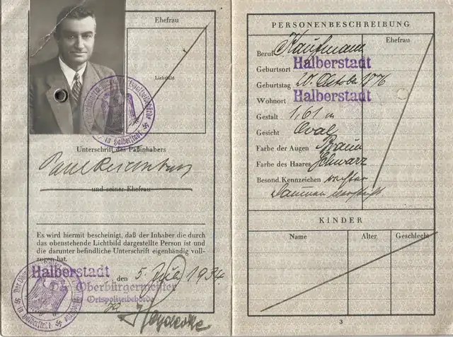 Passport description and portrait from Paul Reichenbach’s German passport
