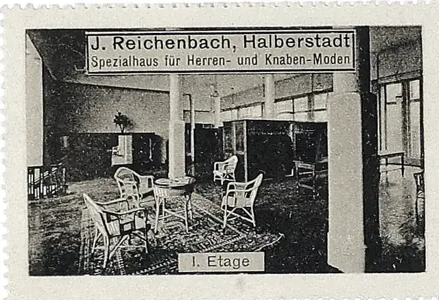 Conventionally adjusted viewing copy of the J. Reichenbach advertising stamp captioned I. Etage